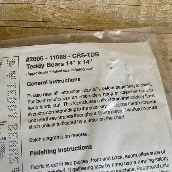 Vintage NEW Teddy Bears Counted Cross Stitch Pillow Kit - Lace Trimmed - 14 x 14 - Picture 3 of 6